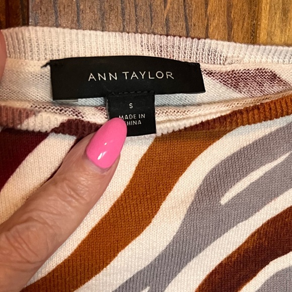 Ann Taylor - 100% Brown and Cream Striped Cotton Sweater - Size Small - Picture 3 of 5